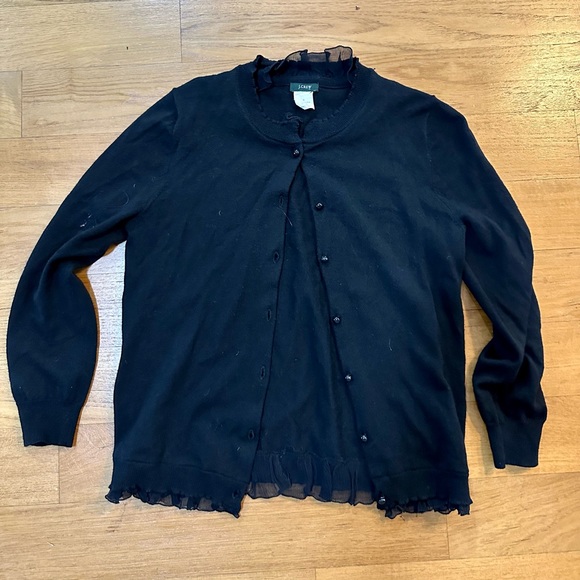 J. Crew black button up ruffle collar cardigan small - Picture 2 of 3